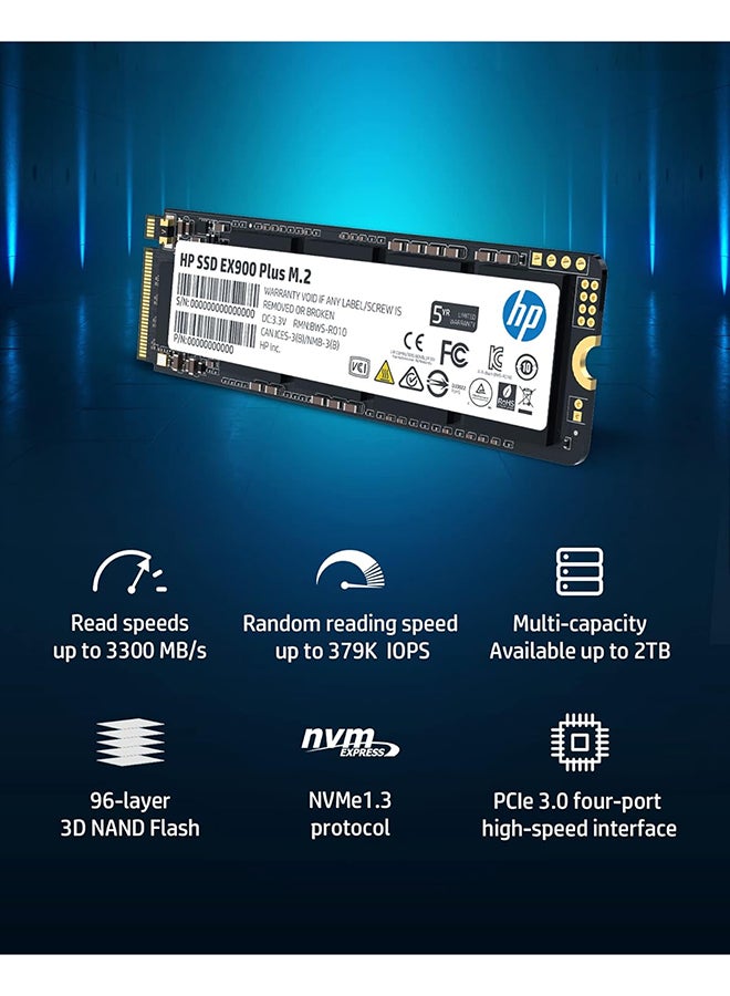 HP EX900 Plus 512GB NVMe PCIe M.2 Interface SSD, GEN 3 x 4, 8 Gb/s, 2280 3D NAND PC Internal Solid State Hard Drive Up to 3200 MB/s - 35M33AA#ABA 512 GB - Image 2