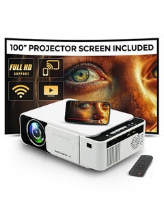 T5 Mini Projector 100 ANSI Lumens With 100 Inch Projector Screen Airplay/Miracast Wireless Mobile Mirroring WiFi YouTube Home Theater Video Projector T5 Wifi White