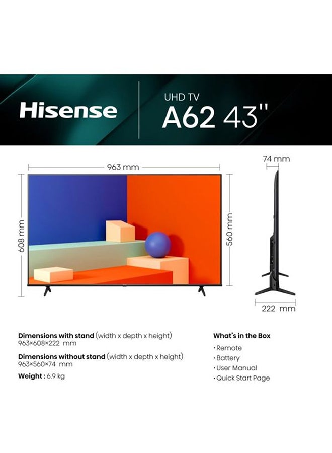 Hisense - 4K UHD Smart Television 43 Inch 2023 Model 43A62KS Black - Image 1