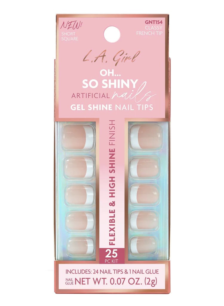LA Girl 25-Piece Oh…So Shiny Artificial Nail Tips-Classy French Tip (Short Square) Clear  - Image 2