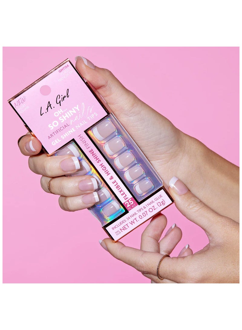 LA Girl 25-Piece Oh…So Shiny Artificial Nail Tips-Classy French Tip (Short Square) Clear  - Image 1