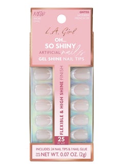 LA Girl 25-Piece Oh…So Shiny Artificial Nail Tips-Modern French Tip (Short Oval) Clear  - Image 1