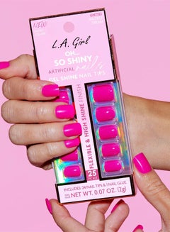 LA Girl 25-Piece Oh…So Shiny Artificial Nail Tips-Wildest Dream (Short Square) Pink  - Image 3