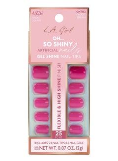 LA Girl 25-Piece Oh…So Shiny Artificial Nail Tips-Wildest Dream (Short Square) Pink  - Image 1