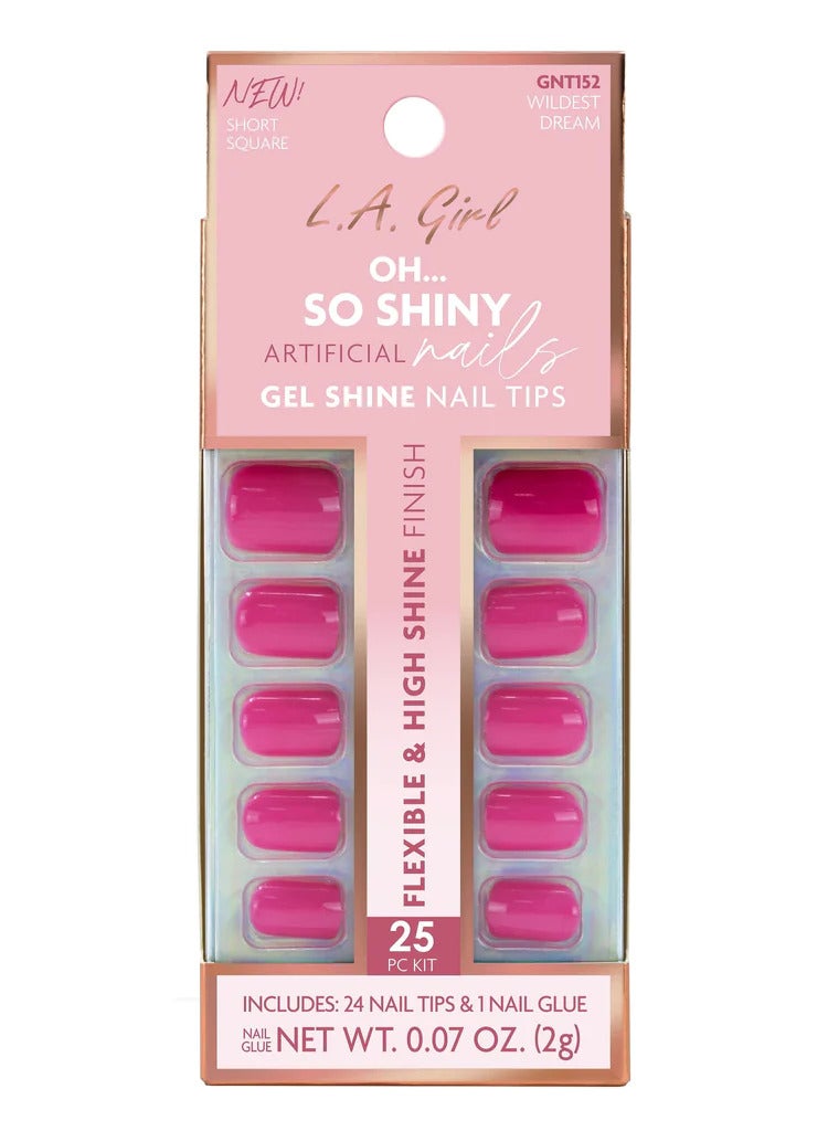 LA Girl 25-Piece Oh…So Shiny Artificial Nail Tips-Wildest Dream (Short Square) Pink  - Image 1