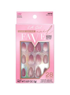 LA Girl 28-Piece Luxe Shine Nail Fave Artificial Nail Tips-Excite Me(Medium Almond) Purple  - Image 1