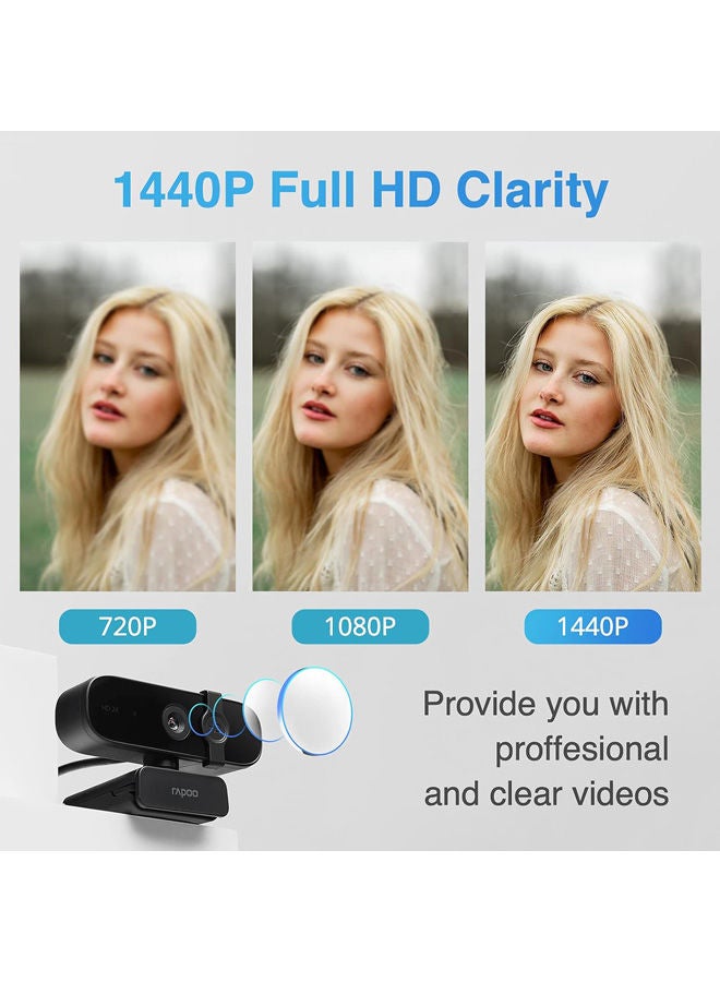 Rapoo Webcam 2K Hd USB2.0 Mic Rotatable Camera Black - Image 2