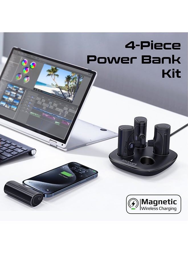 PROMATE 5000 mAh 4-Piece Power Bank Kit with Built-In USB-C™ and Lightning PD Connectors, Premium 5000mAh Mini Capsule Fast Charging Power Bank, LED Display, and Foldable Kickstand Black  - Image 2