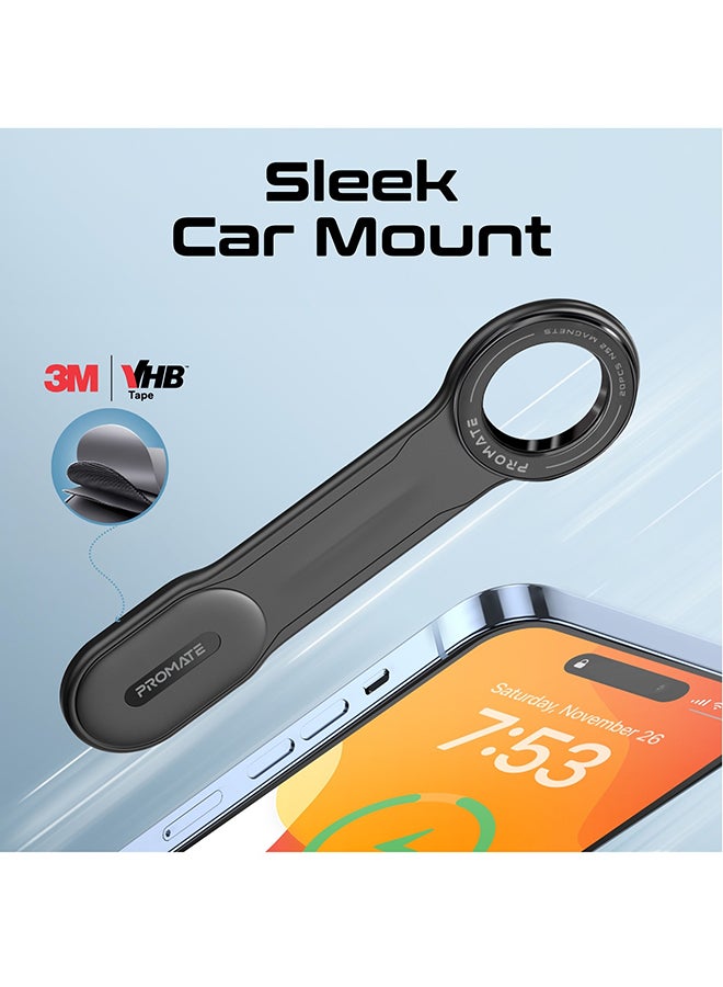 Premium Car Phone Holder, Robust Magnetic Dashboard Compact Mount with N52 Magnets, Metal Ring, 360° Rotation, Cradleless Design, Anti-Distraction, One-Hand Operation Black