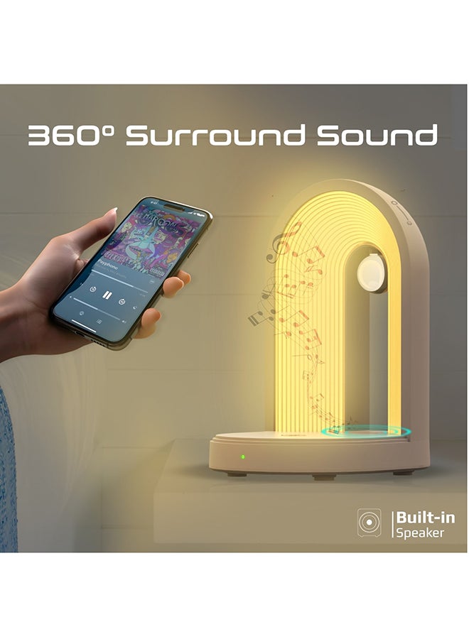PROMATE LED Night Lamp With Premium 15W Qi Wireless Charger, Bluetooth Speaker, Adjustable Brightness, Charging Protection, Touch Control, Stylish Design and 360° Surround Sound White  - Image 3