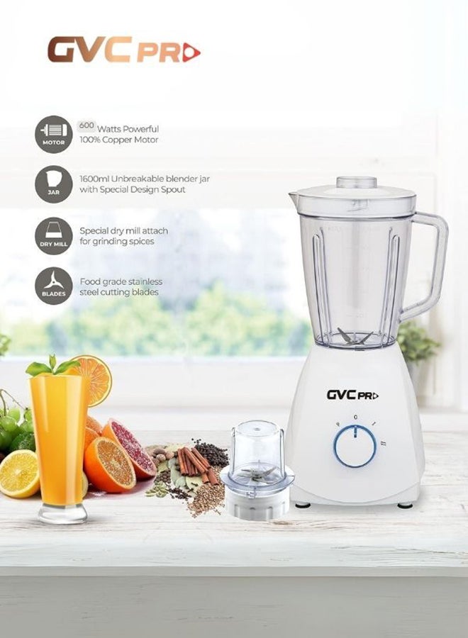 جي في سي برو - Blender With Grinder 2*1 1600 ml 600 W GVCBL-470 White - Image 1
