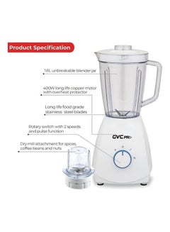 جي في سي برو Blender With Grinder 2*1 1600 ml 600 W GVCBL-470 White  - Image 3