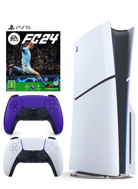 PlayStation 5 Disc Console (Slim) With Extra Purple Controller And FC 24