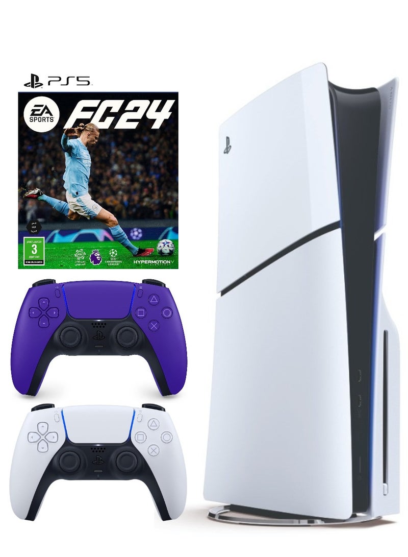 PlayStation 5 Disc Console (Slim) With Extra Purple Controller And FC 24