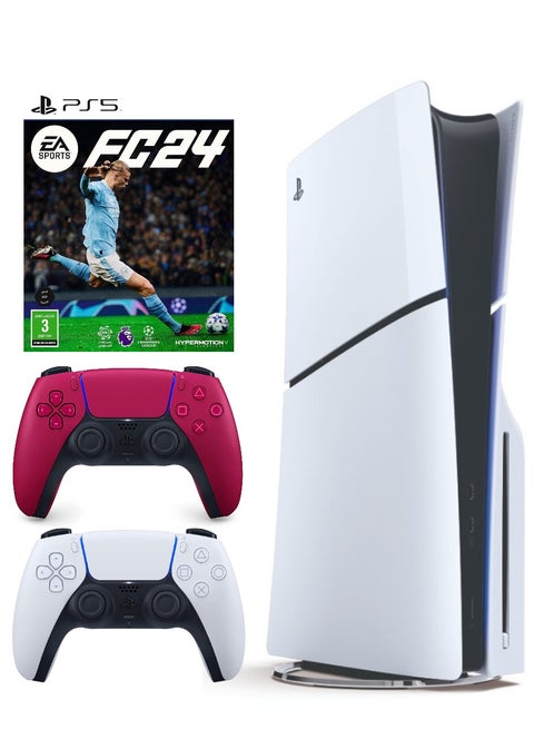 PlayStation 5 Disc Console (Slim) With Extra Red Controller And FC 24