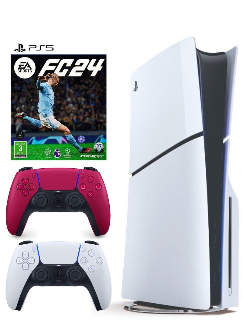 Sony - PlayStation 5 Disc Console (Slim) With Extra Red Controller And FC 24 - Image 1