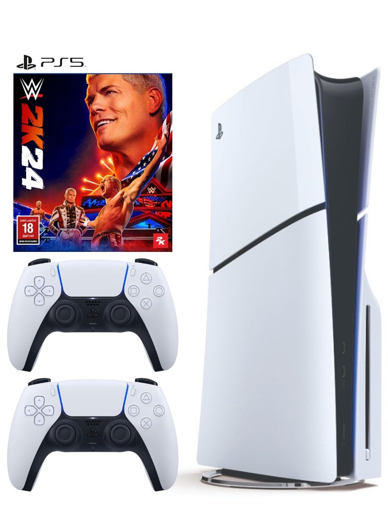 Sony PlayStation 5 Disc Console (Slim) With Extra White Controller And WWE 2K24 - Image 1