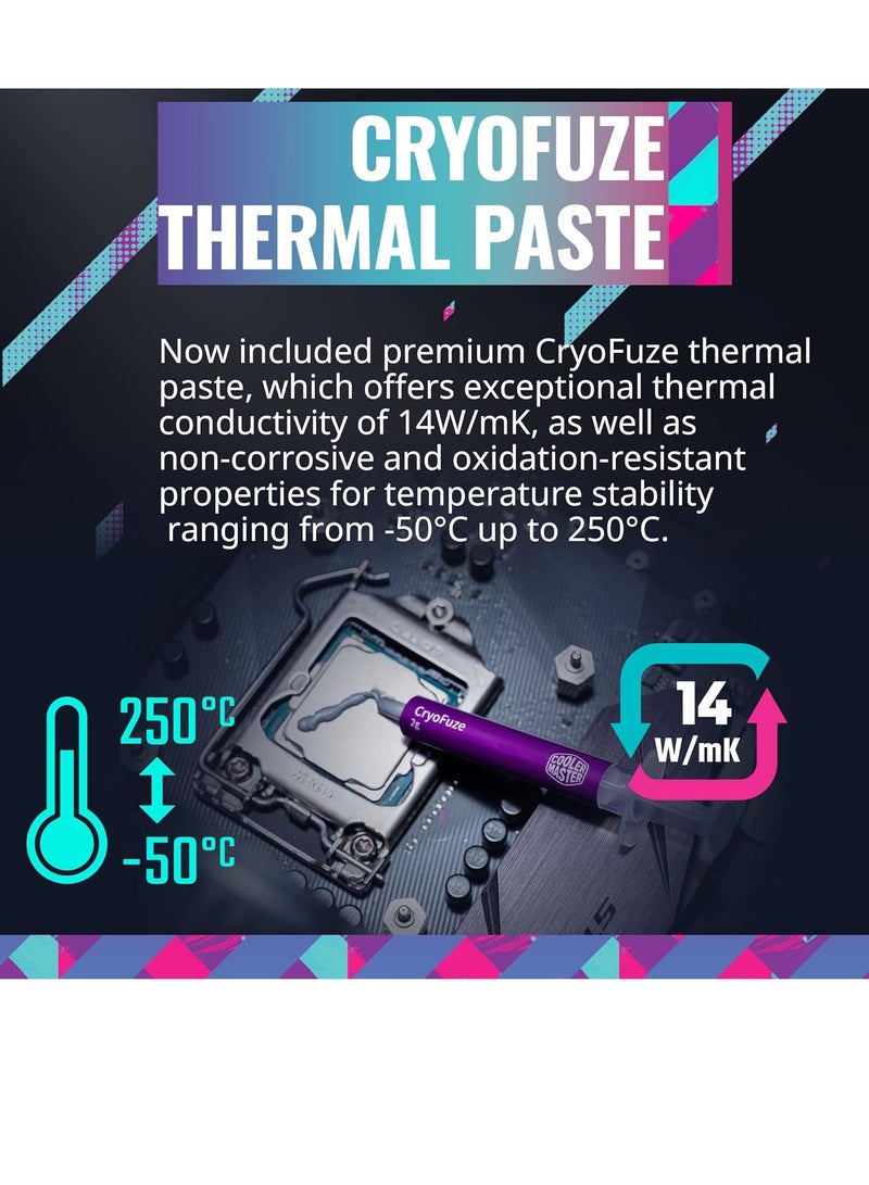 مبرد سائل Master Liquid 360L Core White 360 مم AIO بحلقة مغلقة، ARGB Sync، مضخة تبريد Gen S، 120 مم PWM، CryoFuze 14W/Mk، AMD Ryzen AM5/AM4، Intel LGA1700/1200 (MLW-D36M-A18PZ-RW) - pnsku/N70056583V/45/_/1710853318/d4ca1b43-6c92-48e4-81ea-cae36e5e40d6