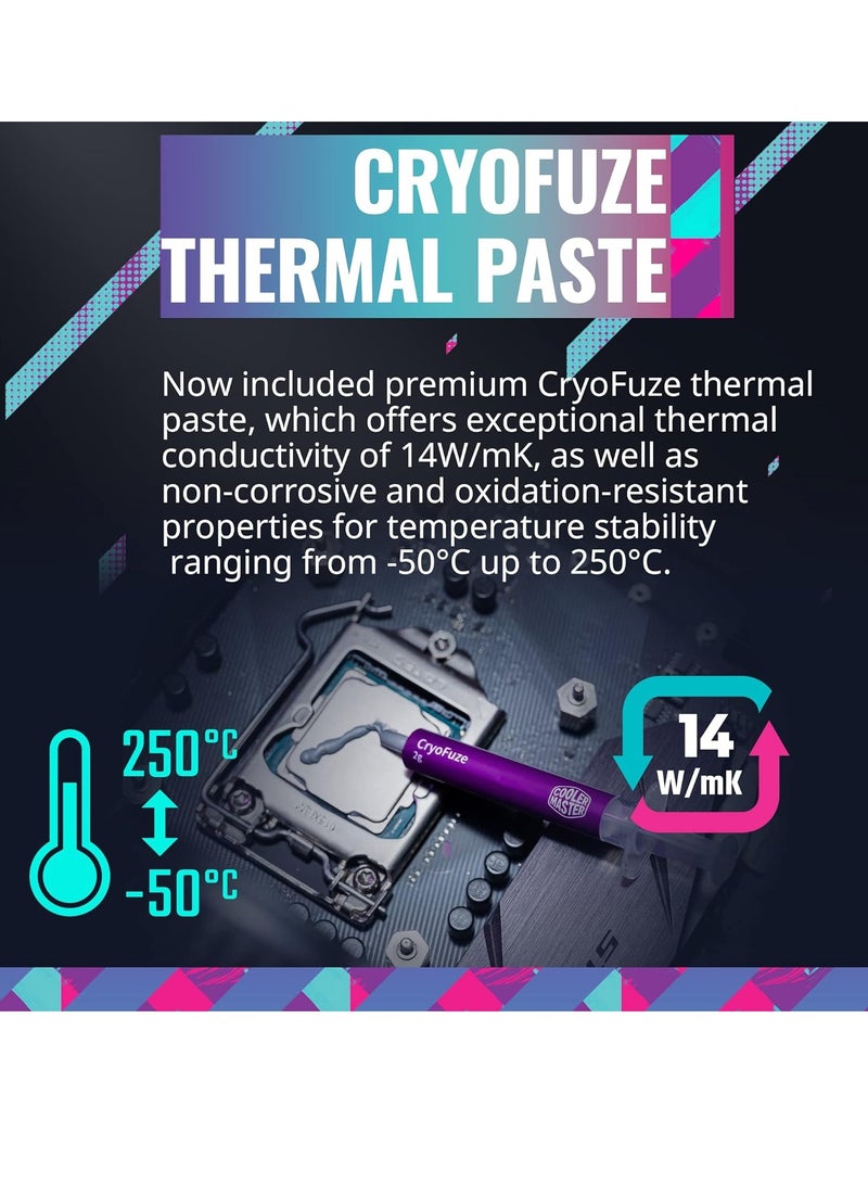 COOLER MASTER - Master Liquid 360L Core ARGB 360mm Close-Loop AIO Liquid Cooler, ARGB Sync, Gen S Coldplate Pump, 120mm PWM, CryoFuze 14W/Mk, AMD Ryzen AM5/AM4, Intel LGA1700/1200 (MLW-D36M-A18PZ-RW) - Image 1