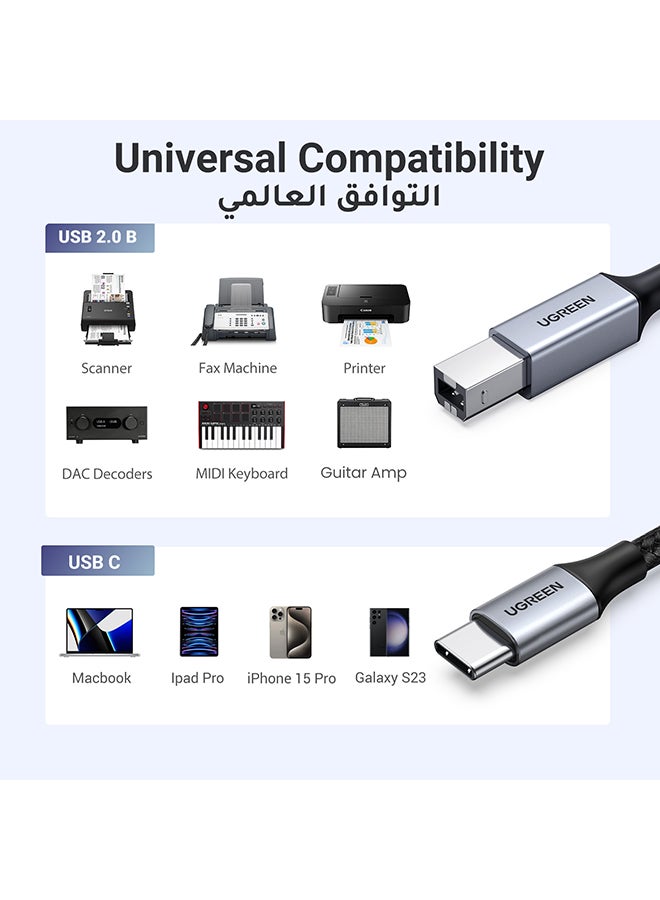 Ugreen USB C to B Cable, USB C Printer Cable Type C Male to USB B Male Lead Compatible With iPhone 16/15, Samsung S24 Series, MacBook, Dell, HP Spectre X2, Google Chromebook Pixel, Microsoft Surface Pro- 2M Black  - Image 2