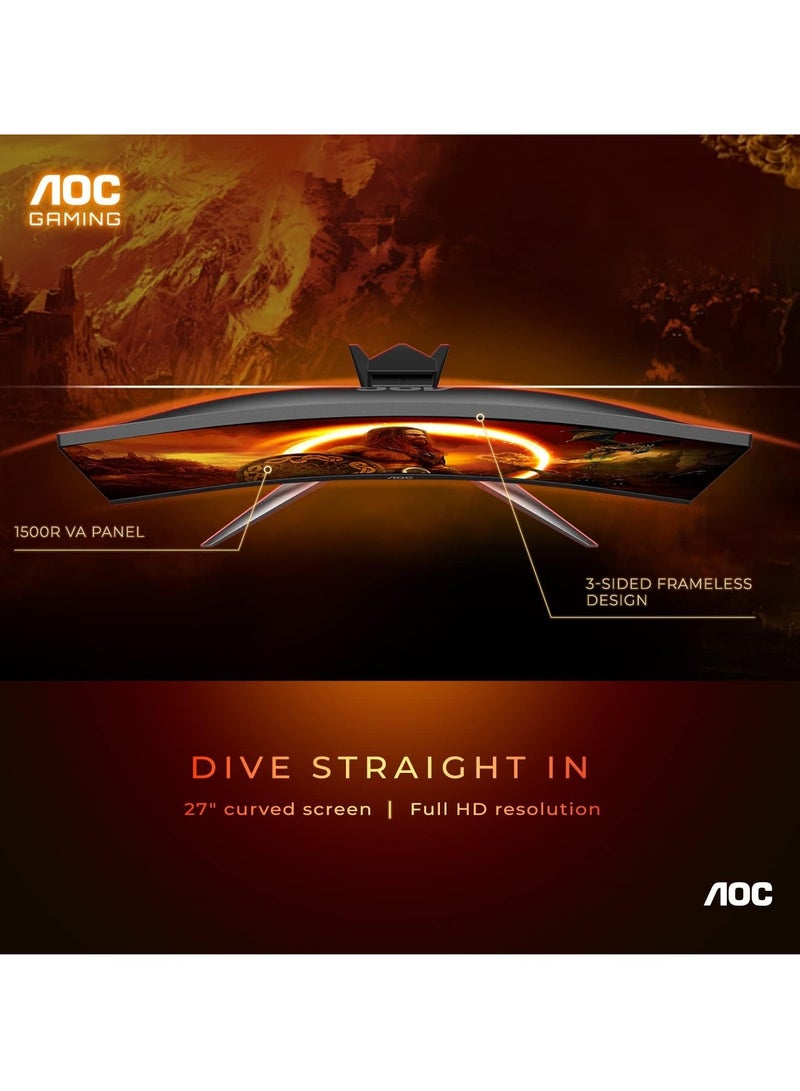 AOC - AOC C27G2Z 27 Inches Curved Frameless Ultra-Fast Gaming Monitor, FHD 1080p, 0.5ms 240Hz, FreeSync, HDMI/DP/VGA, Height Adjustable Black - Image 1