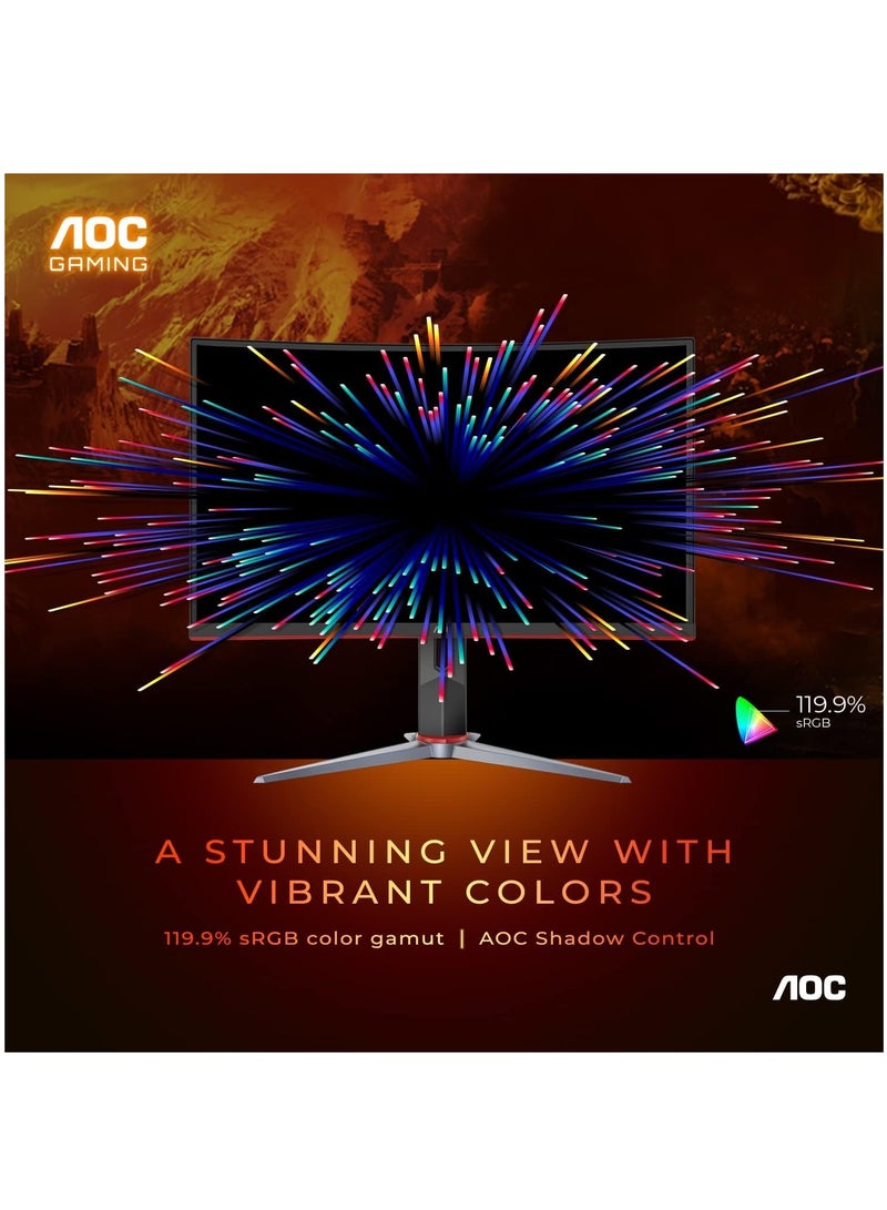 AOC - AOC C27G2Z 27 Inches Curved Frameless Ultra-Fast Gaming Monitor, FHD 1080p, 0.5ms 240Hz, FreeSync, HDMI/DP/VGA, Height Adjustable Black - Image 1