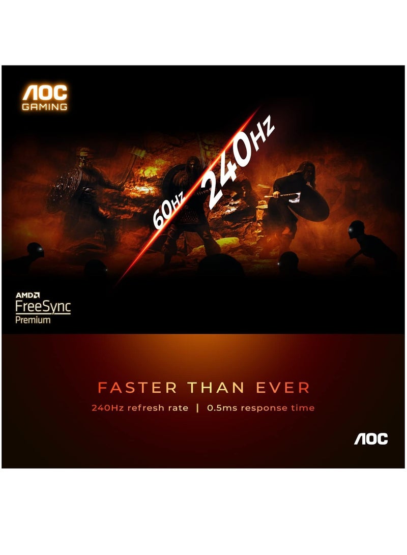AOC - AOC C27G2Z 27 Inches Curved Frameless Ultra-Fast Gaming Monitor, FHD 1080p, 0.5ms 240Hz, FreeSync, HDMI/DP/VGA, Height Adjustable Black - Image 1