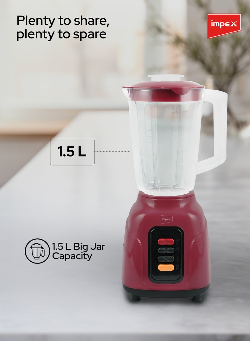 Impex - Countertop Electric Kitchen Blender And Mixer 1.5 Liter Unbreakable PS Jar 400W Powerful Motor 2 Speed Control With Pulse 1.5 L 400 W BL 3500 Maroon - Image 1