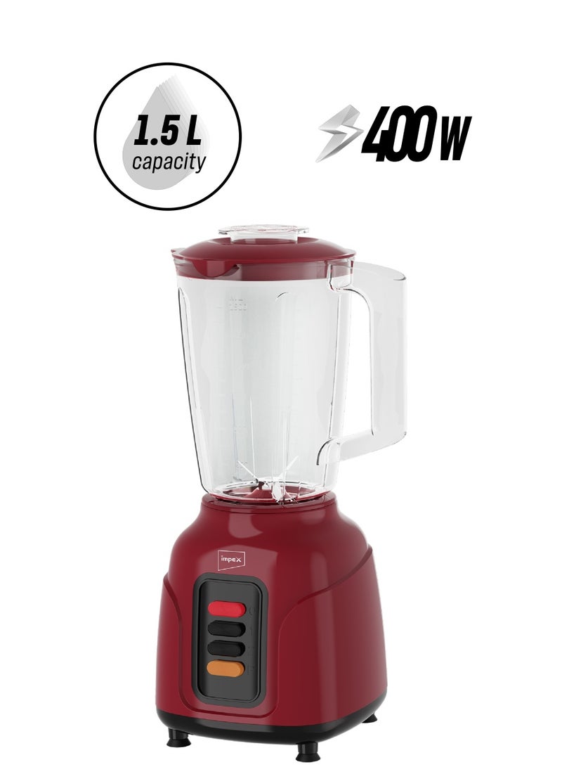 Impex - Countertop Electric Kitchen Blender And Mixer 1.5 Liter Unbreakable PS Jar 400W Powerful Motor 2 Speed Control With Pulse 1.5 L 400 W BL 3500 Maroon - Image 1