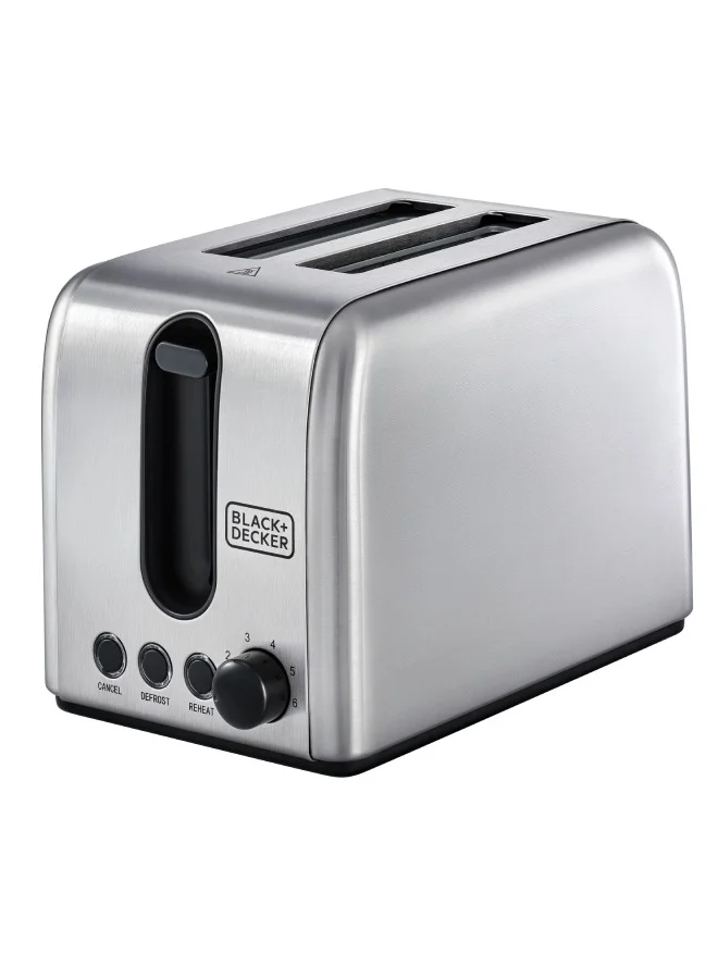 BLACK+DECKER Toaster, 2-Slice, Stainless Steel, Dual-Side Heating, 6 Browning Levels, Defrost, Reheat, Cancel Functions, Wide 36mm Slots, Removable Crumb Tray, Sleek Design, 1050 W ET244-B5 Silver