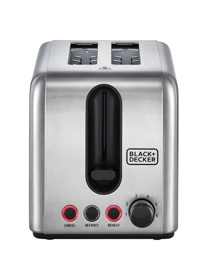 BLACK+DECKER Toaster, 2-Slice, Stainless Steel, Dual-Side Heating, 6 Browning Levels, Defrost, Reheat, Cancel Functions, Wide 36mm Slots, Removable Crumb Tray, Sleek Design, 1050 W ET244-B5 Silver