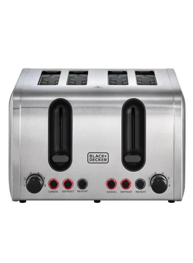 BLACK+DECKER 4-Slice Toaster, Double-Sided Heating, 6 Browning Levels, Defrost, Reheat, Cancel Functions, Extra-Wide Slots, Dual Browning Control, Removable Crumb Tray, 2100 W ET444-B5 Silver