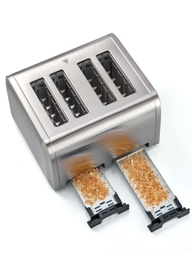 BLACK+DECKER 4-Slice Toaster, Double-Sided Heating, 6 Browning Levels, Defrost, Reheat, Cancel Functions, Extra-Wide Slots, Dual Browning Control, Removable Crumb Tray, 2100 W ET444-B5 Silver