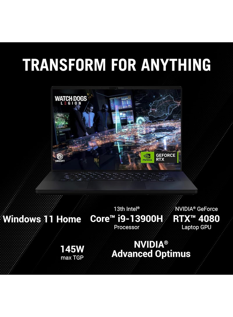 ROG Zephyrus M16 Gaming (2023) Laptop With 16-Inch Display, Core i9-13900H Processor/32GB RAM/1TB SSD/12GB NVIDIA GeForce RTX 4080 Graphics/Windows 11 Home English/Arabic Off Black