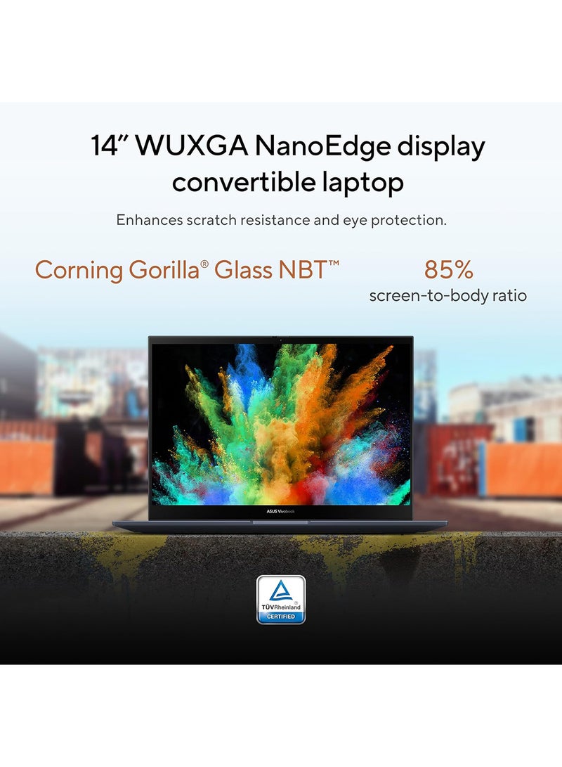 أسوس كمبيوتر محمول Vivobook S 14 Flip 2 في 1 قابل للتحويل (2023) بشاشة مقاس 14 بوصة، ومعالج AMD Ryzen 5-7530U/ذاكرة وصول عشوائي سعتها 8 جيجابايت/محرك أقراص SSD سعة 512 جيجابايت/بطاقة رسومات AMD Radeon مشتركة/نظام التشغيل Windows 11 Pro - Image 4