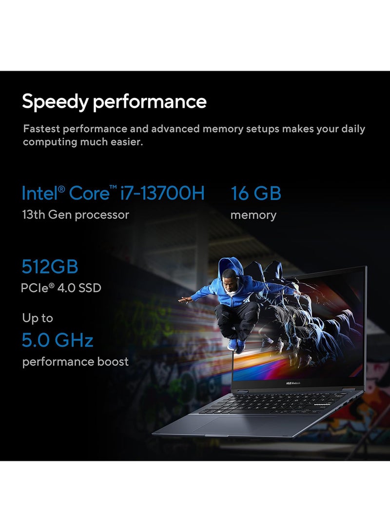 أسوس - كمبيوتر محمول Vivobook S 14 Flip OLED 2 في 1 قابل للتحويل (2023) بشاشة مقاس 14 بوصة، ومعالج Core i7-13700H/ذاكرة وصول عشوائي سعة 16 جيجابايت/محرك أقراص SSD سعة 512 جيجابايت//بطاقة رسومات Intel Iris Xe/نظام التشغيل Windows 11 Home - Image 1