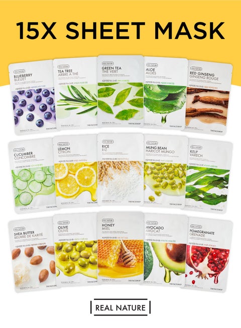 The Face Shop Pack of 15 Mask Sheets - Assorted Bundle Pack Multicolour 500grams