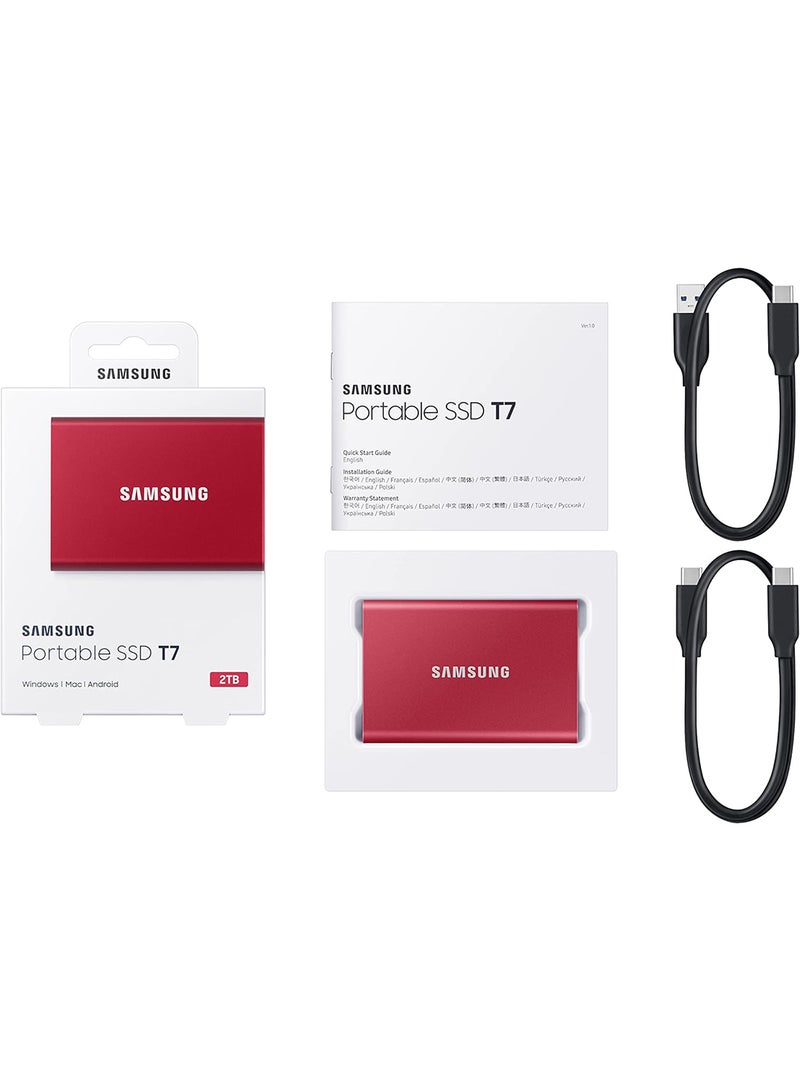 Samsung - T7 Portable SSD 2TB - Up to 1050MB/s - USB 3.2 External Solid State Drive, Red (MU-PC2T0R/AM) 2 TB - Image 1