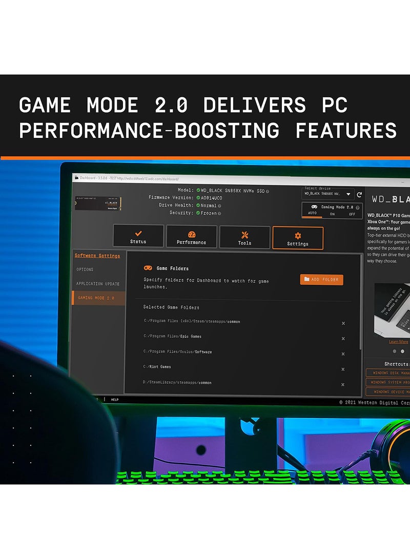 WD - SN850X NVMe PCIe 4.0 Gaming Internal SSD, Up to 7300 MB/s Sequential Read & 6300 MB/s Write Speeds, M.2 2280, 1.75 Million Hours MTTF600TB Endurance | WDS100T2X0E 1 TB - Image 1