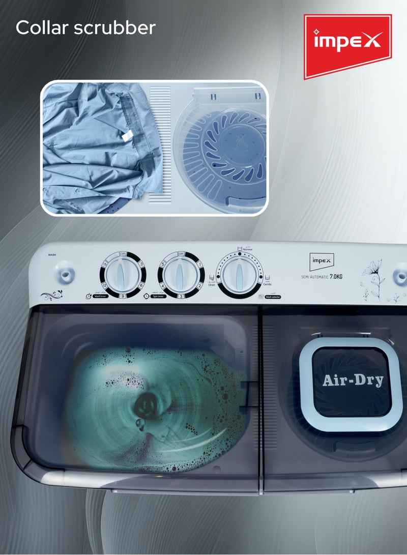 Impex Twin Tub Semi-Automatic Washing Machine 7 kg WM 4204A Black/White/Grey  - Image 5