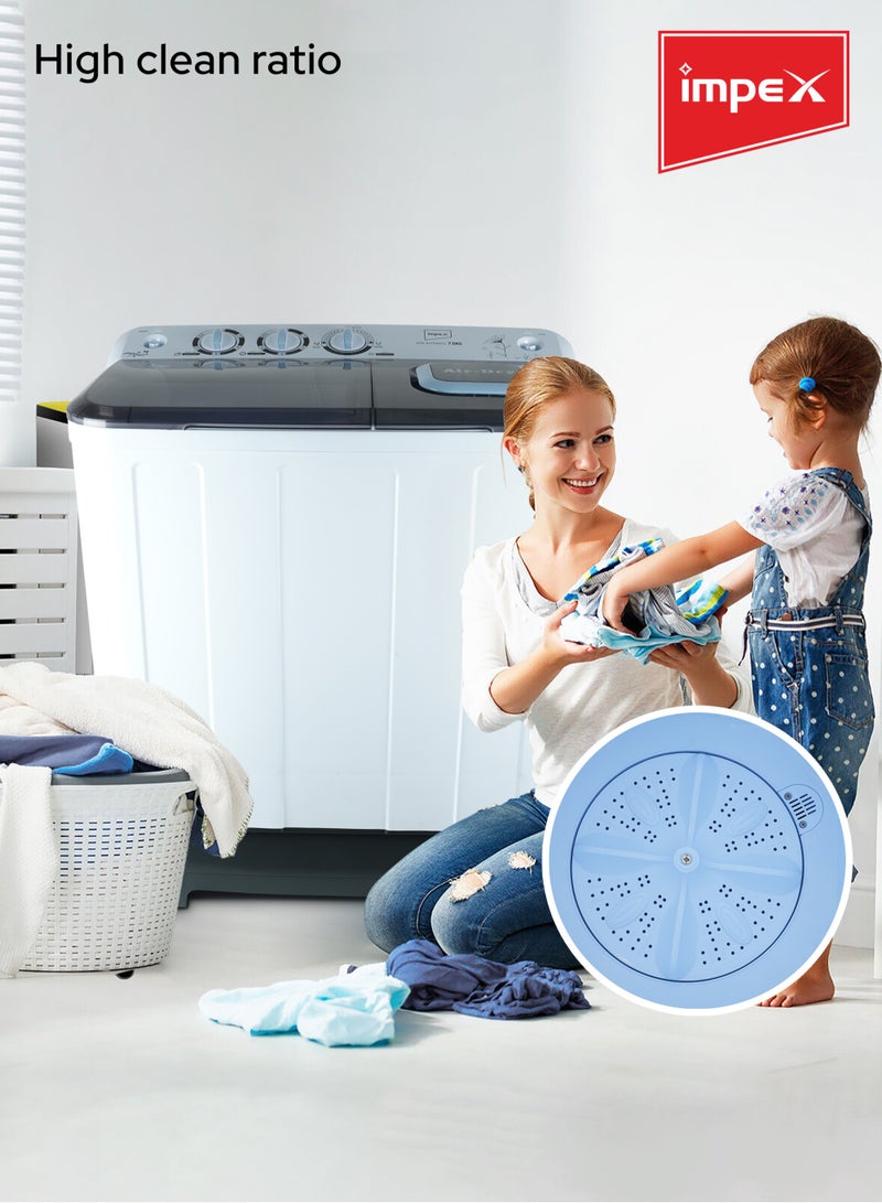 Impex - Twin Tub Semi-Automatic Washing Machine 7 kg WM 4204A Black/White/Grey - Image 1