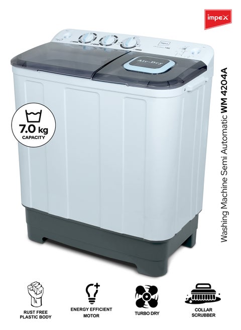 غسالة نصف أوتوماتيكية تحميل علوي 7 كجم 350 وات WM 4204A أبيض\رمادي