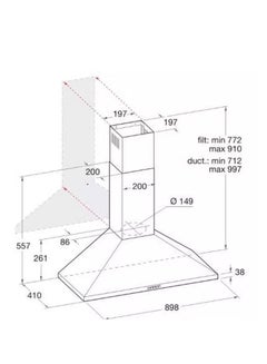 Ariston Builtin Chimney Hood 90 cm Aluminum Filter Stainless Steel AHPN9.7FLMX/1 Inox  - Image 4