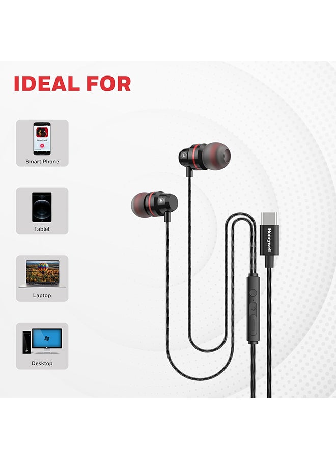 هوني ويل سماعات سوانو P60 السلكية مع ميكروفون مدمج 10 مم 2 سائقين إلغاء الضوضاء السلبي صوت عميق وصوت واضح جودة ميكروفون فائقة الدقة متوافقة مع نوع C تدعم المساعد الصوتي 1.2 متر أسود - Image 4