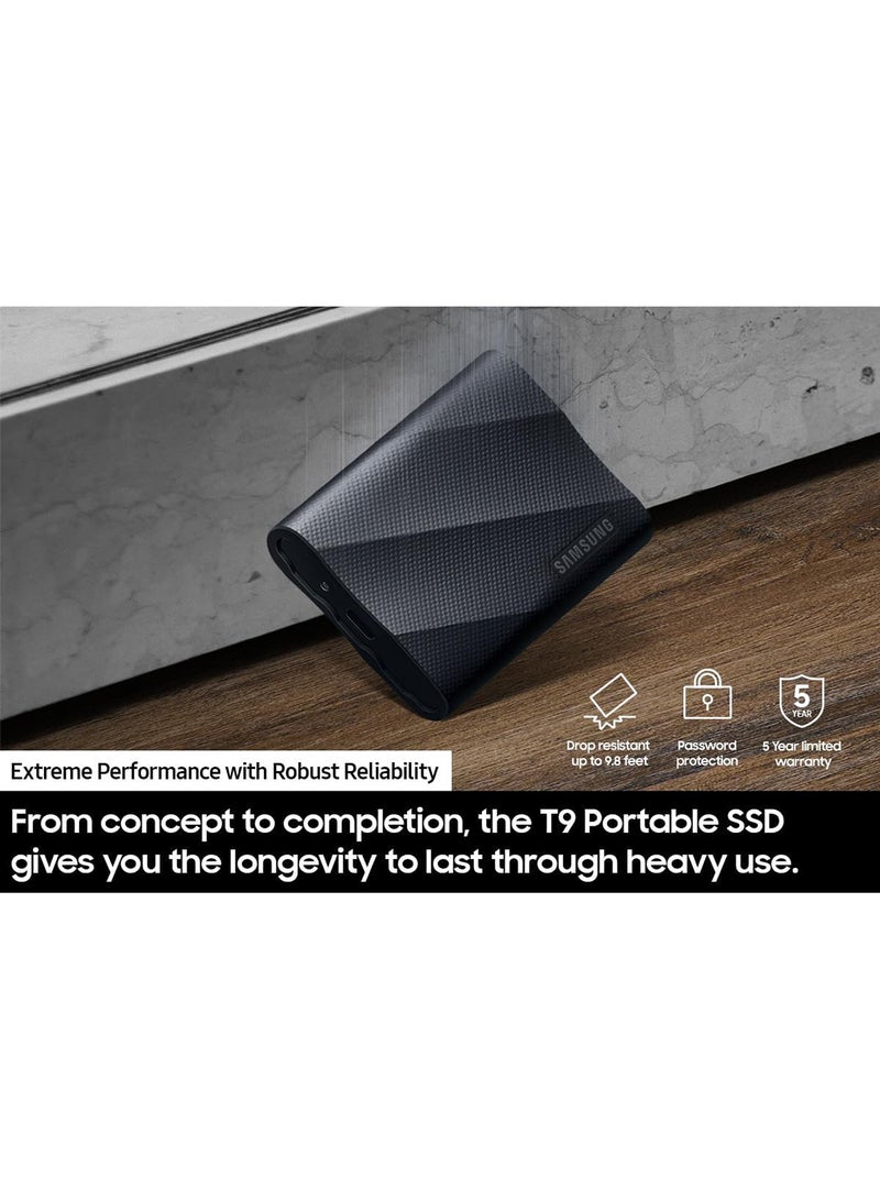 Samsung - T9 4TB, Portable SSD, up to 2000MB/s, USB 3.2 Gen 2x2 (20Gbps) NVMe, Rugged, for Photographers, Content Creators and Gaming, External Solid State Drive (MU-PG4T0B/AM) 4 TB - Image 1