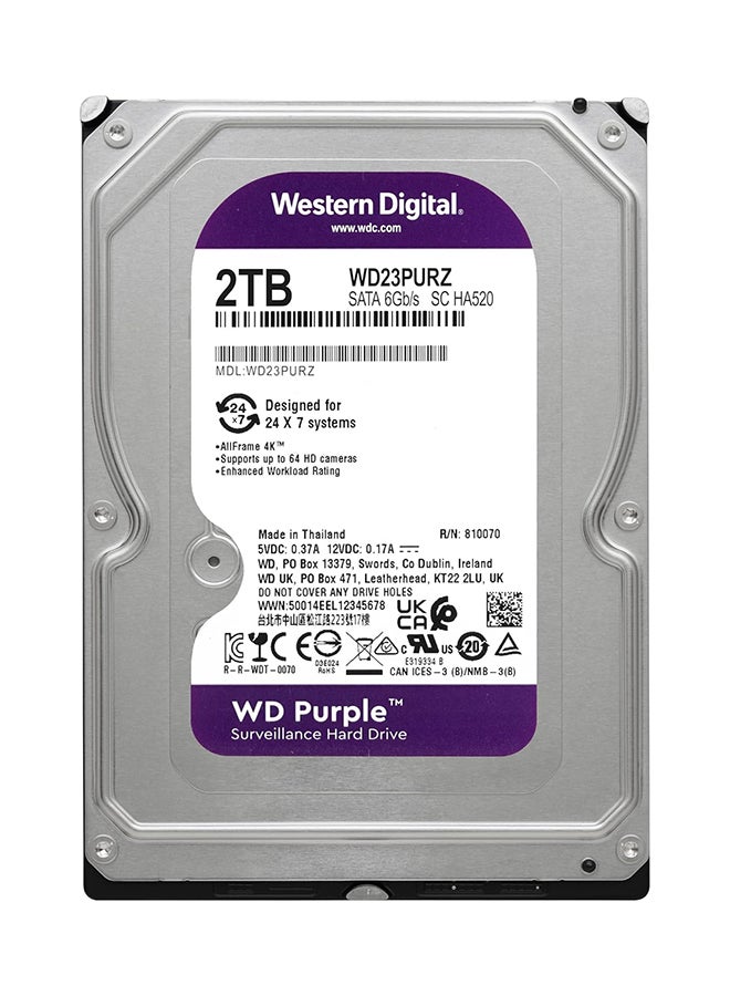 WD - 2TB Purple Surveillance Internal Hard Drive HDD - SATA 6 Gb/s, 64 MB Cache, 3.5" - WD23PURZ 2 TB - Image 1