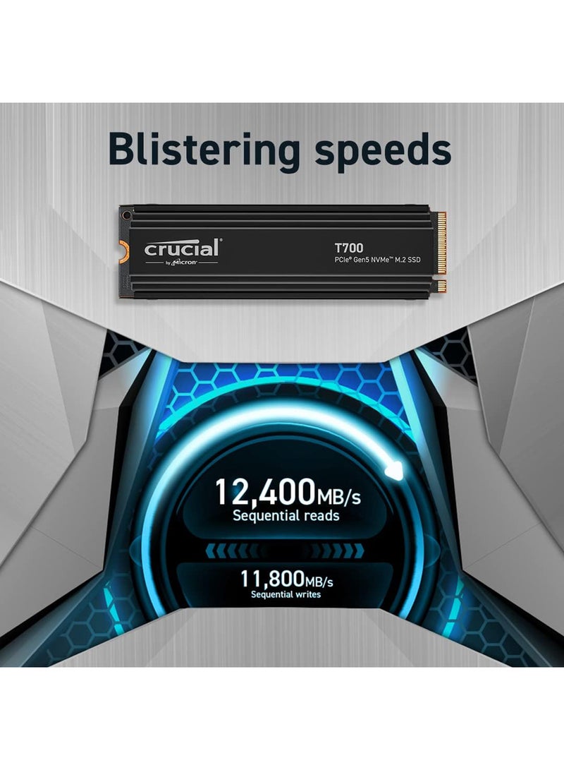 crucial T700 1TB PCIe Gen5 NVMe M.2 Internal SSD, Up to 11700 MB/s Read & 9500 MB/s Write Speed's, 232-layer TLC NAND, Up to 600TB Endurance, 1.5 Million Hours MTTF, Black | CT1000T700SSD3 1 TB - Image 2