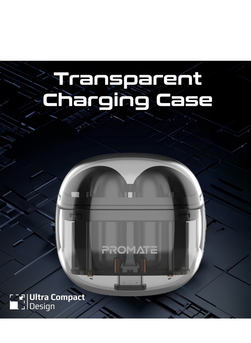 PROMATE - Earbuds, In-ear True Wireless Bluetooth V5.3 Earphones With Transparent Case, 26-hour Playback Time, Intelligent Touch Controls And 350Mah Battery Capacity For Smartphones, Transpods Black - Image 1