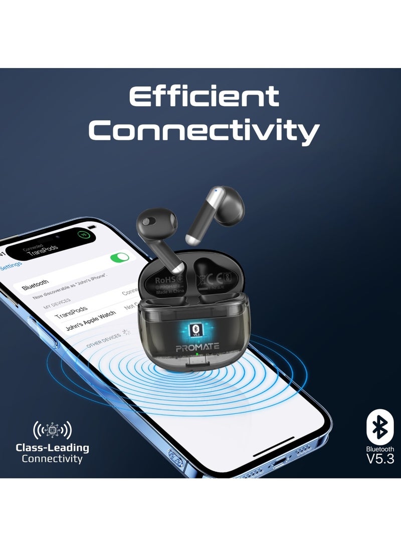 PROMATE - Earbuds, In-ear True Wireless Bluetooth V5.3 Earphones With Transparent Case, 26-hour Playback Time, Intelligent Touch Controls And 350Mah Battery Capacity For Smartphones, Transpods Black - Image 1