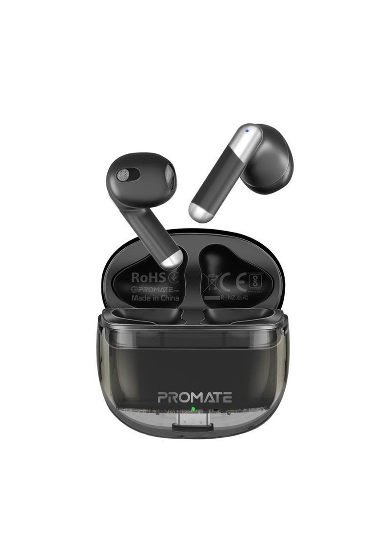 PROMATE - Earbuds, In-ear True Wireless Bluetooth V5.3 Earphones With Transparent Case, 26-hour Playback Time, Intelligent Touch Controls And 350Mah Battery Capacity For Smartphones, Transpods Black - Image 1